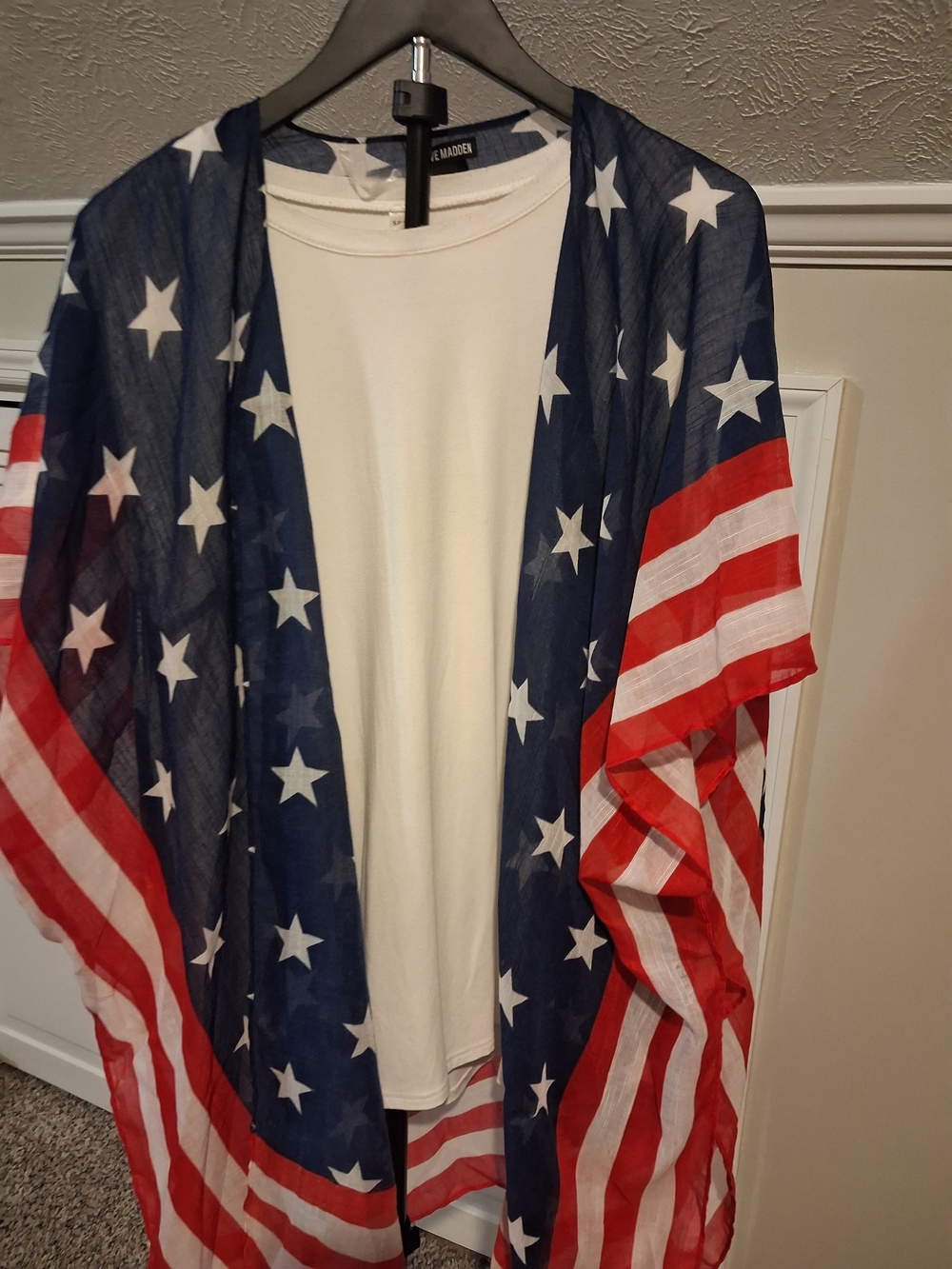 Steve Madden Blue and White Sheer Star Kimono. Beach Cover-up/Festive Cardigan